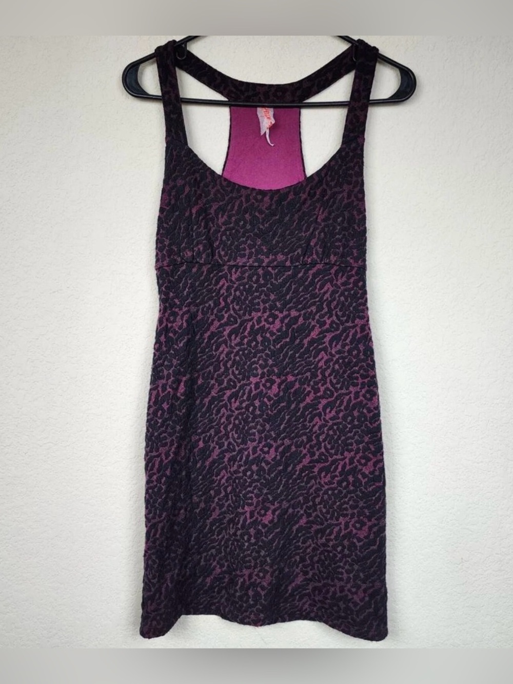 Free People Leopard Print Bodycon Merlot Red & Black Racerback Mini Dress Size M